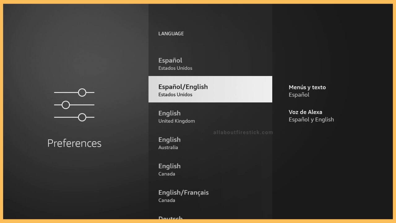 Choose Desired Language on Firestick