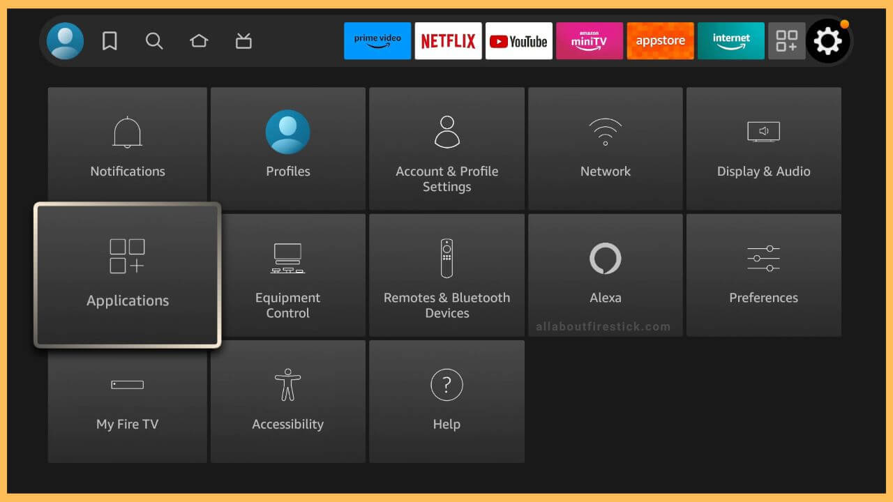 Click Applications to Force Close Apps on Firestick