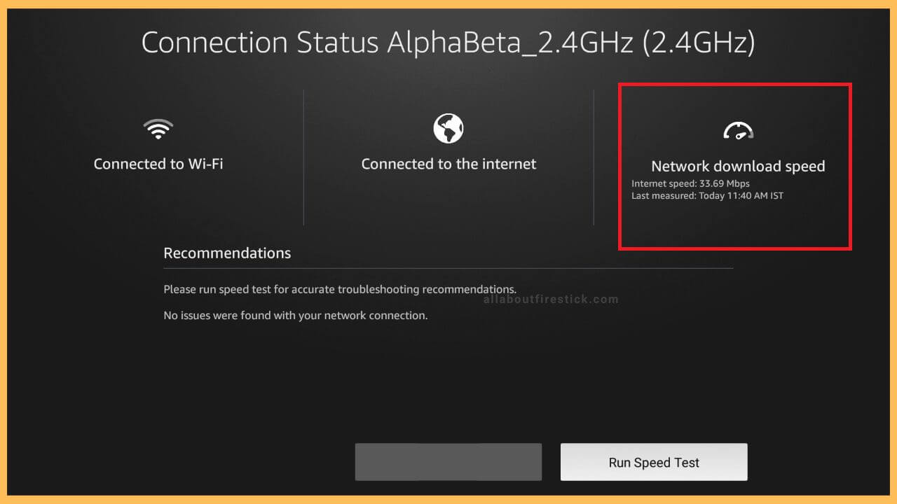 Network Speed Test Info on Firestick