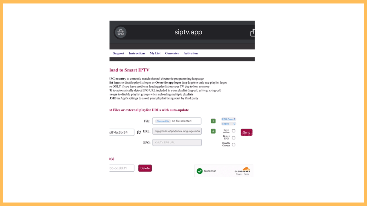 Enter the M3U Link and Click Send to Access Smart IPTV on Firestick