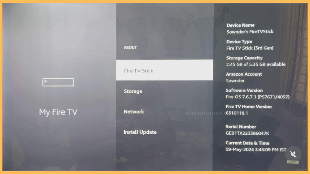 Firestick Serial Number- About