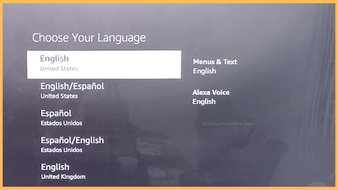 How to Setup Firestick- Choose Language