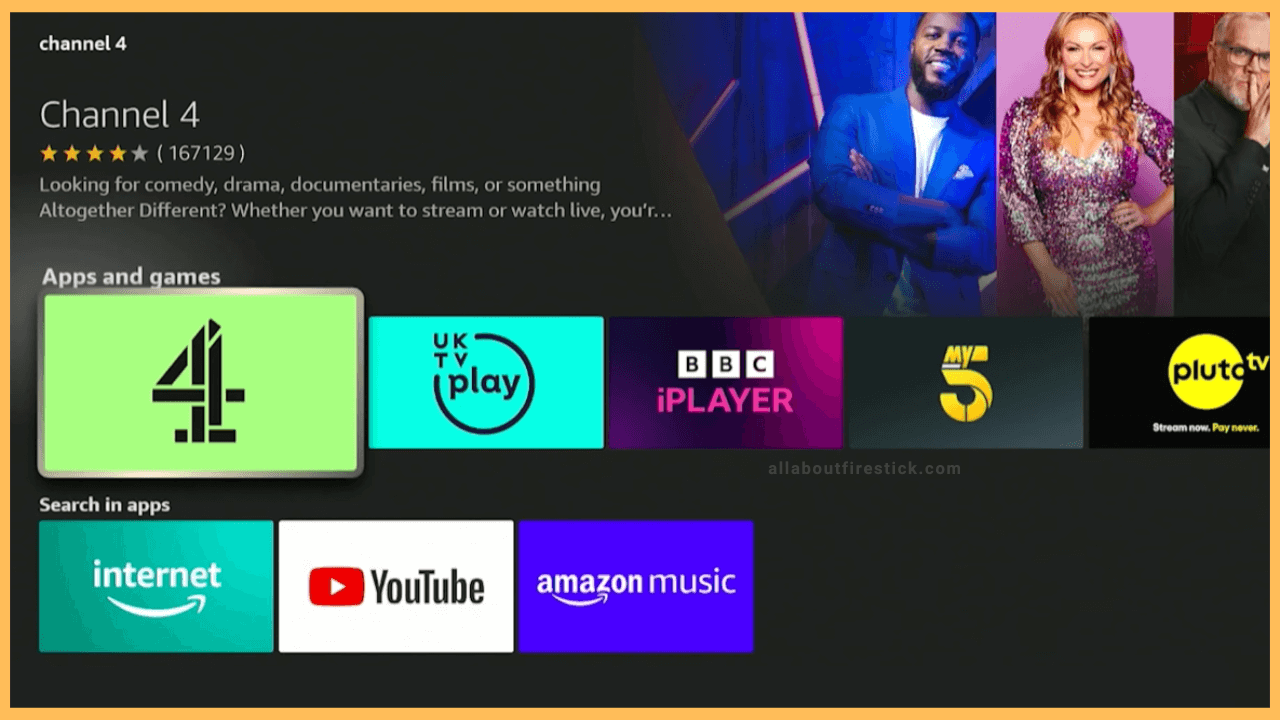 Select Channel 4 App and Install on Firestick