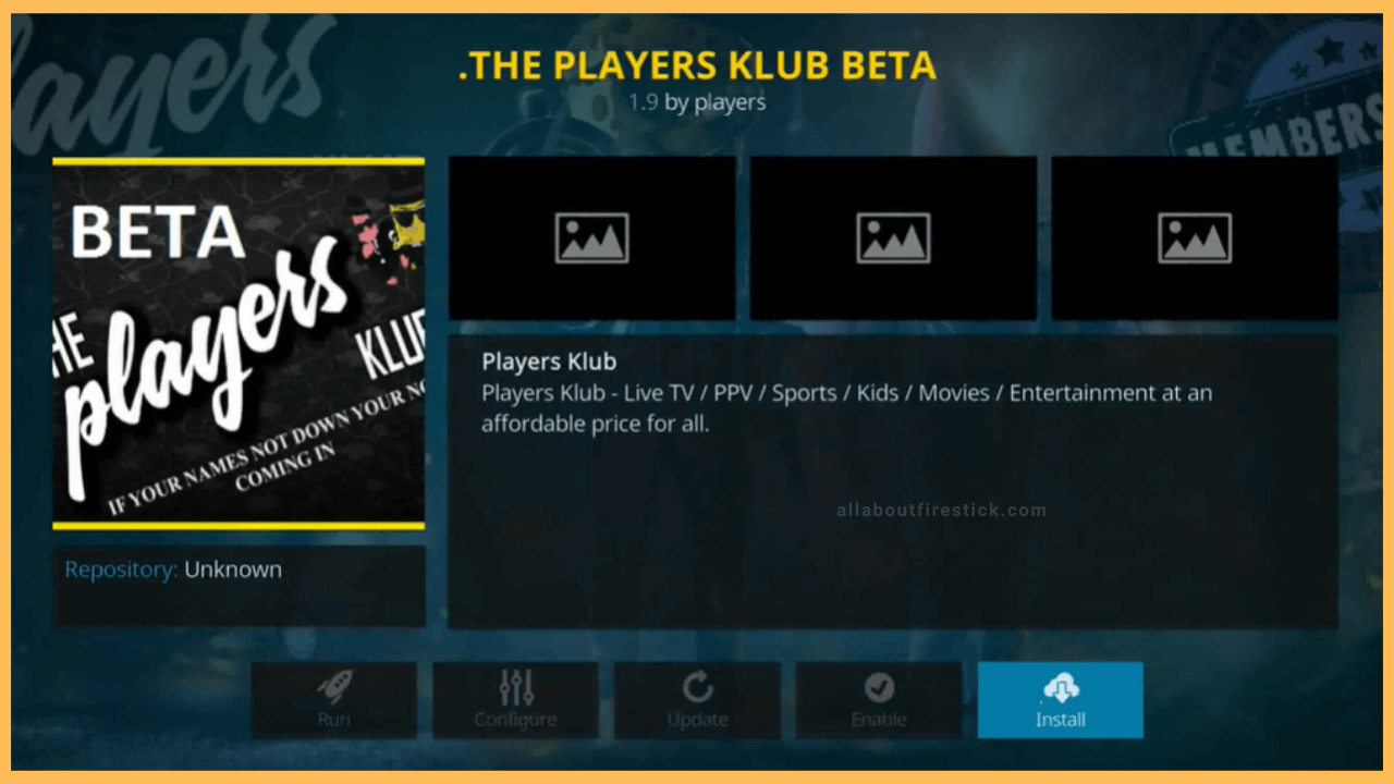 Select Install on Kodi