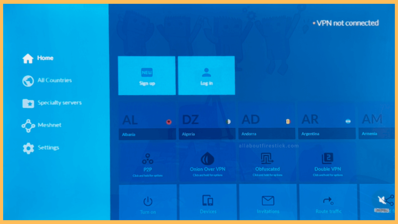 Select Log IN to Access NordVPN on Firestick