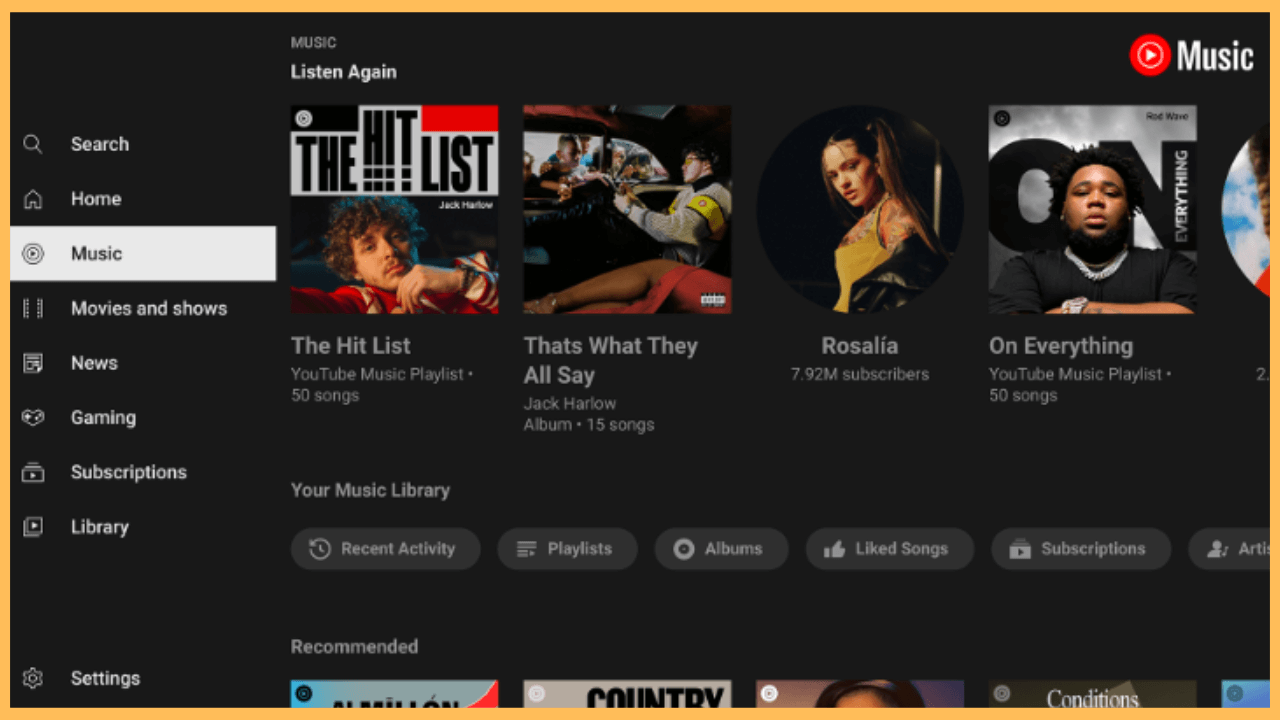 YouTube Music on Firestick-Music Section