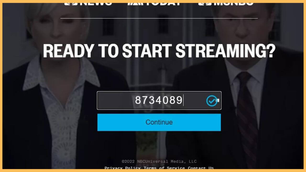 Click Continue to Activate MSNBC
