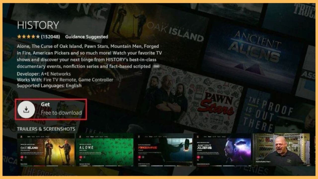 Click Get to Download History Channel