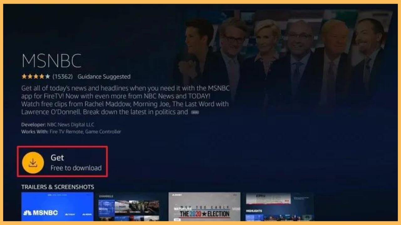 Tap Get to Downlaod MSNBC