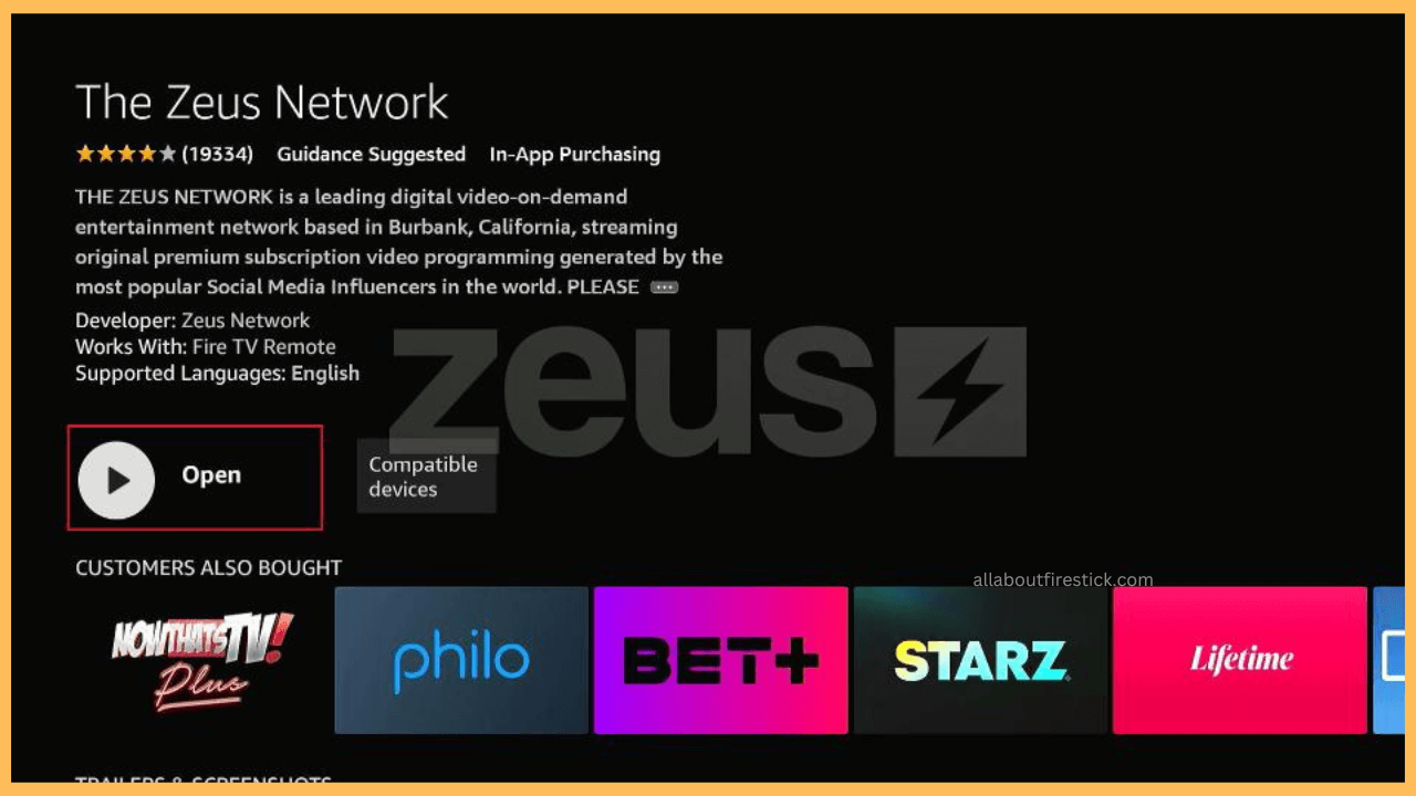 The Zeus network on Firestick-Launch the app