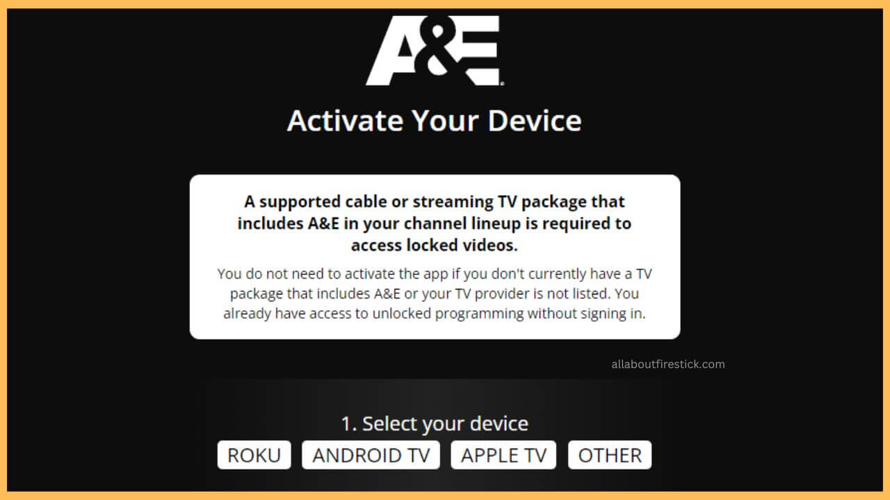 A&E Activation Website on Firestick