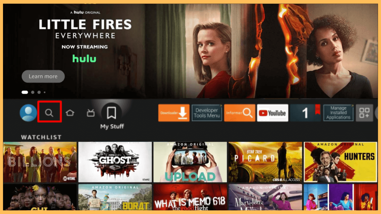 Amazon Music on Firestick - Click on Find icon