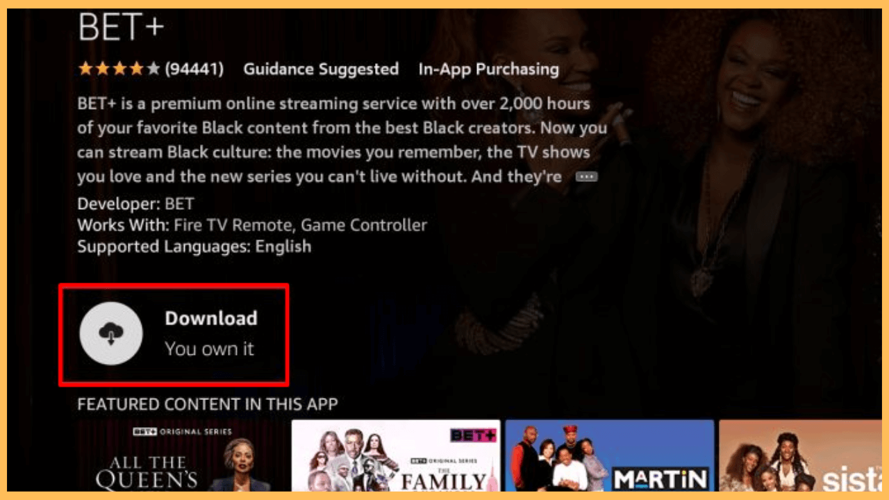 BET Plus on Firestick - Click on Download