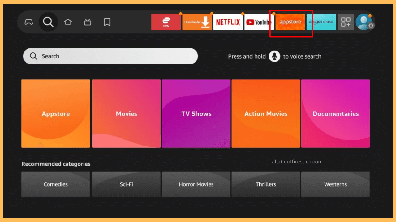 Bgtime TV on Firestick - Go to the App Store