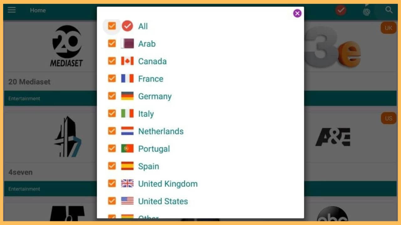 Choose Regions on TVTap app (1)