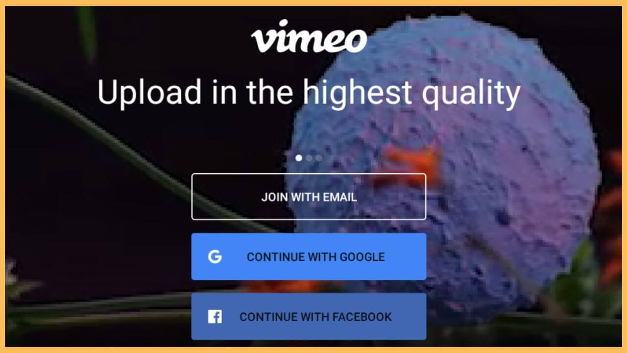 Click Join With Email on Vimeo app