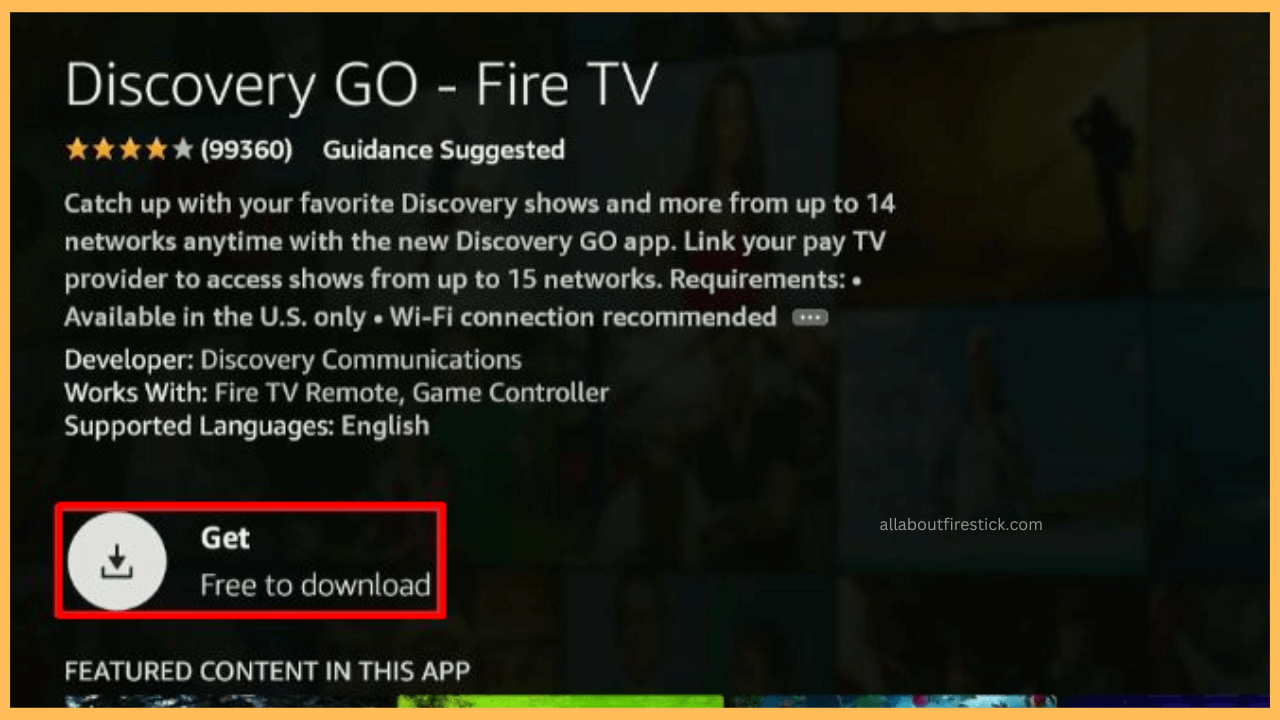 Discovery GO on Firestick - Select Get