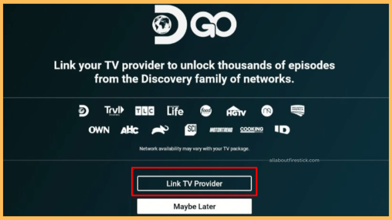 Discovery GO on Firestick - Select Link TV Provider