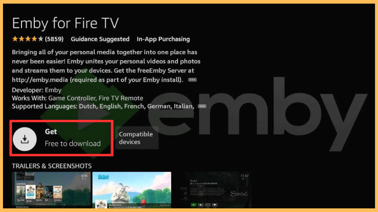 Emby on Firestick - Click the Get