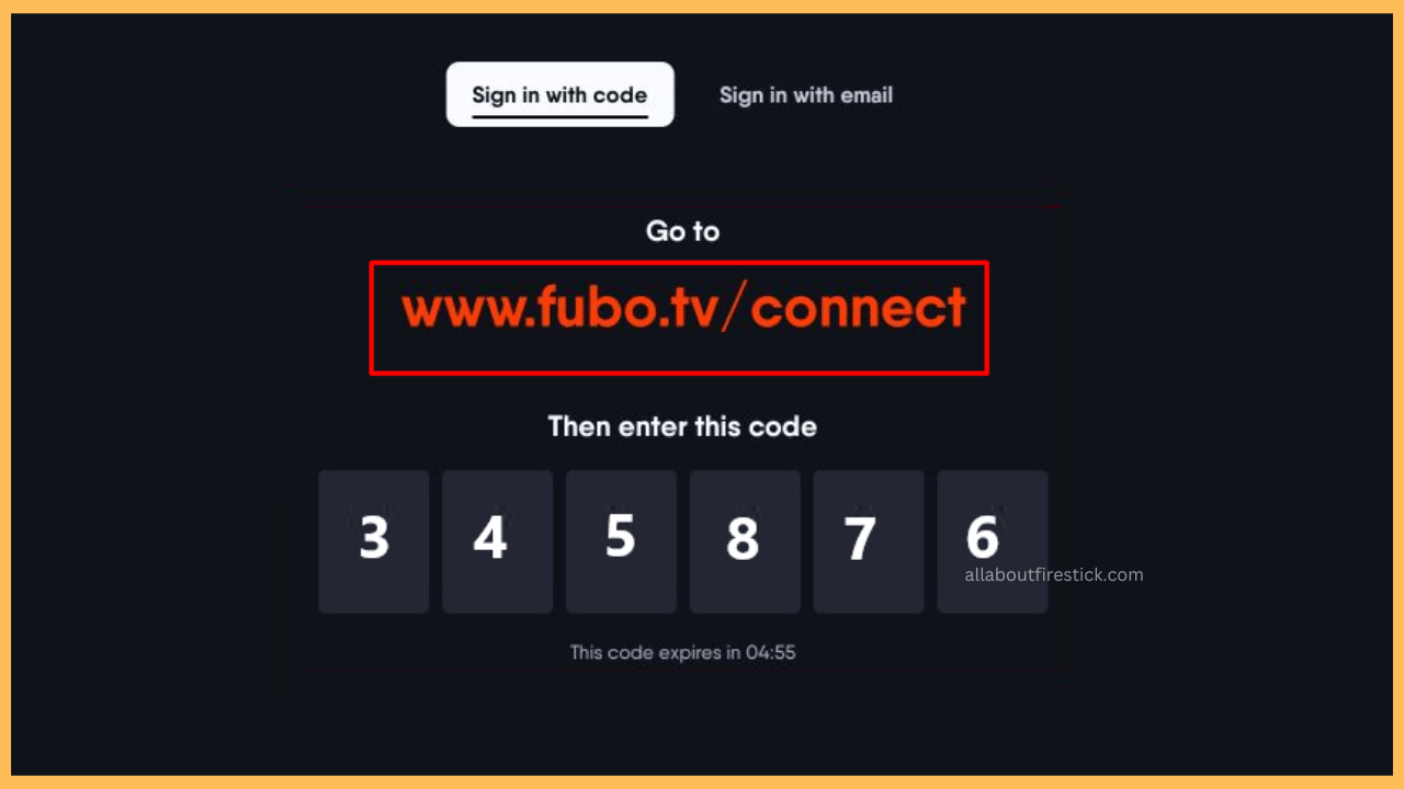 Fubo on Firestick - Note the Activation Code