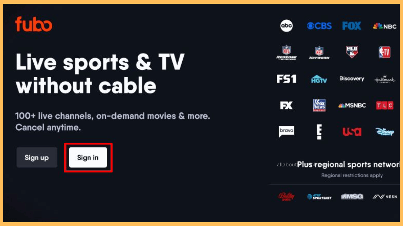 Fubo on Firestick - Select Sign in