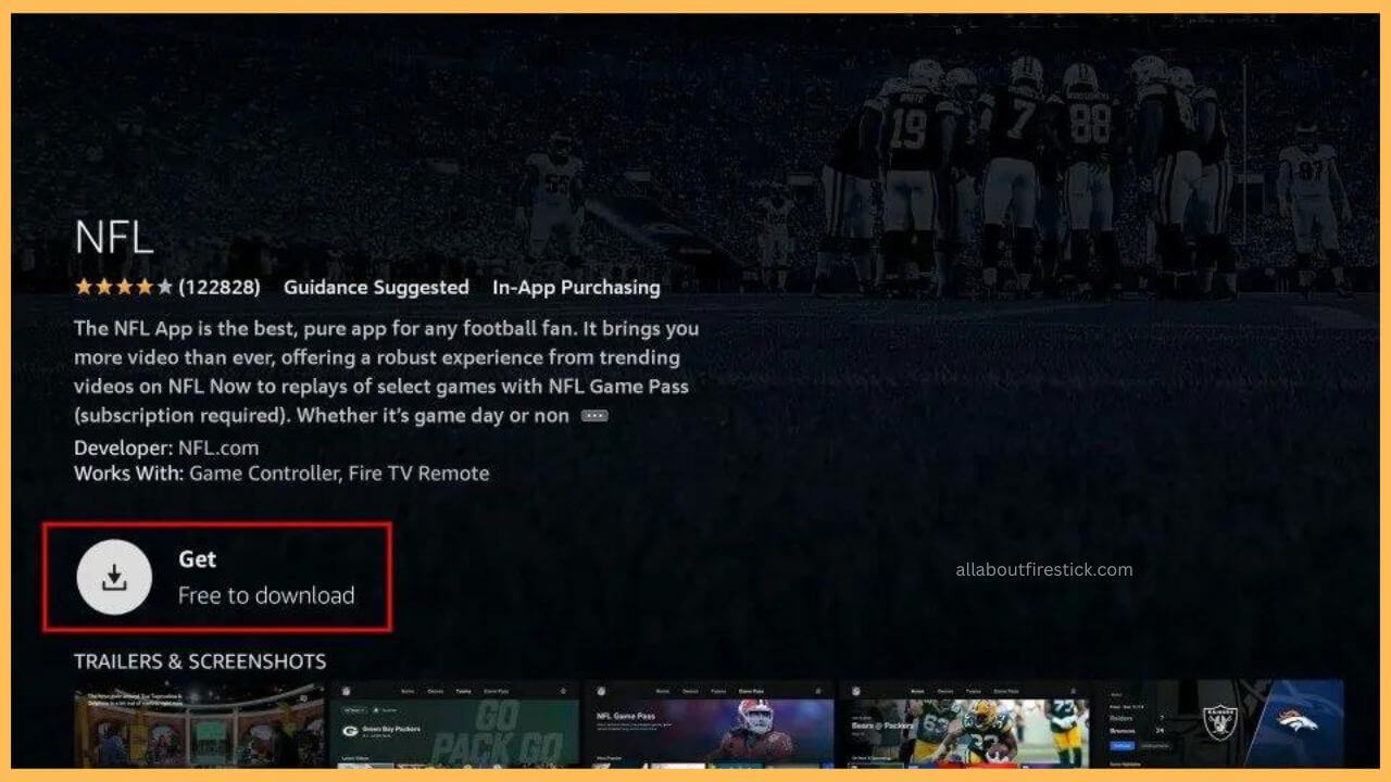 Hit Get to Downlaod NFL on Firestick