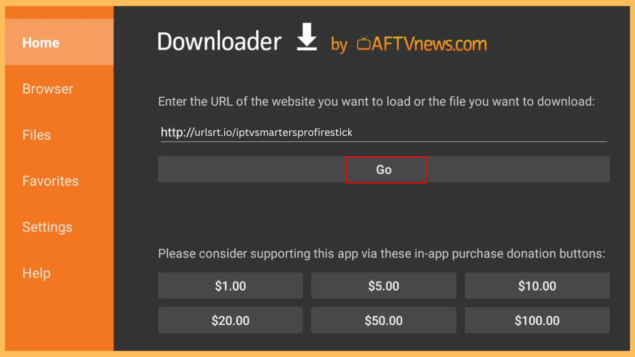 IPTV Smarters Pro on Firestick - Enter the APK URL