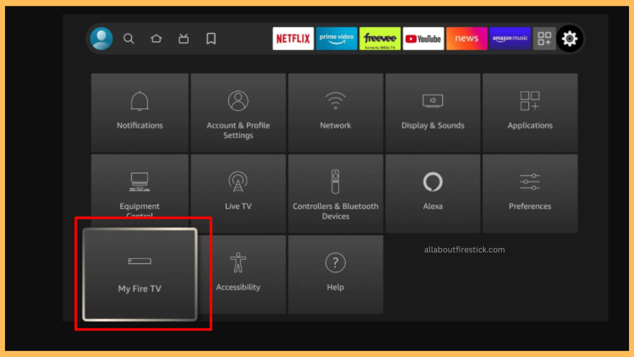 IPTV Smarters Pro on Firestick - Go to My Fire TV Settings