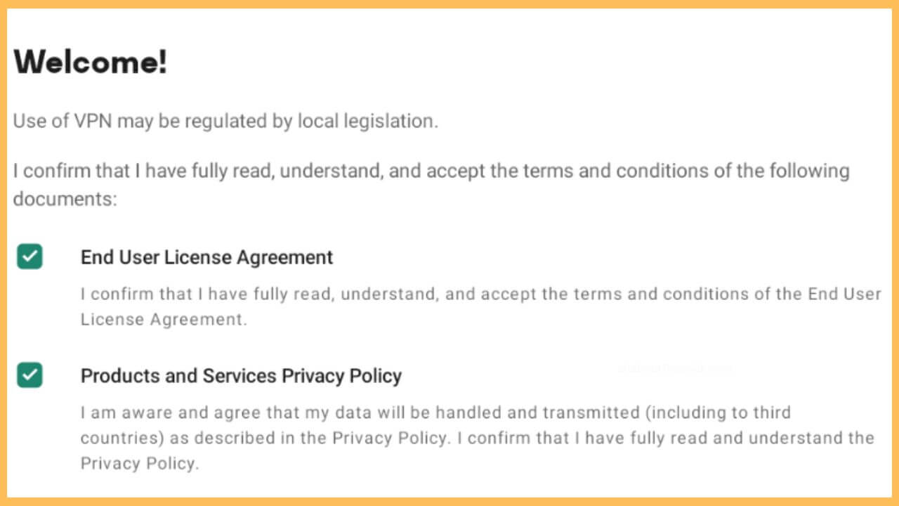 Kaspersky VPN Welcome Page