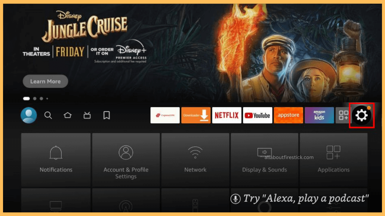 MediaBox HD on Firestick - Select Settings icon
