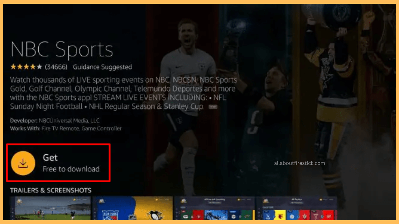 NBC Sports on Firestick - Click on Get