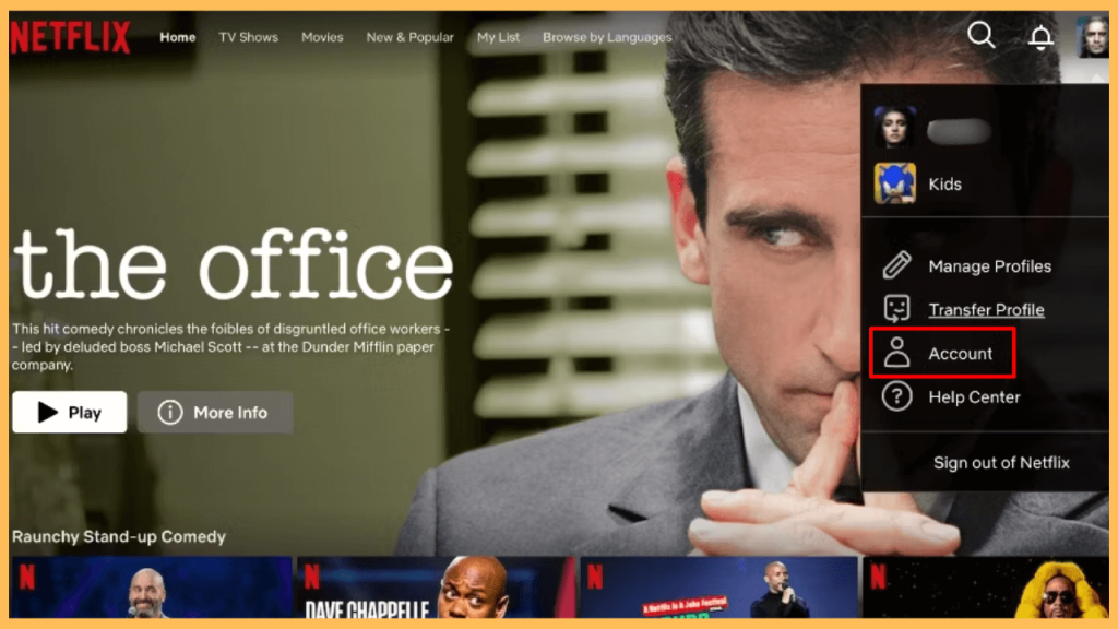 Netflix on Firestick - Go to Account section