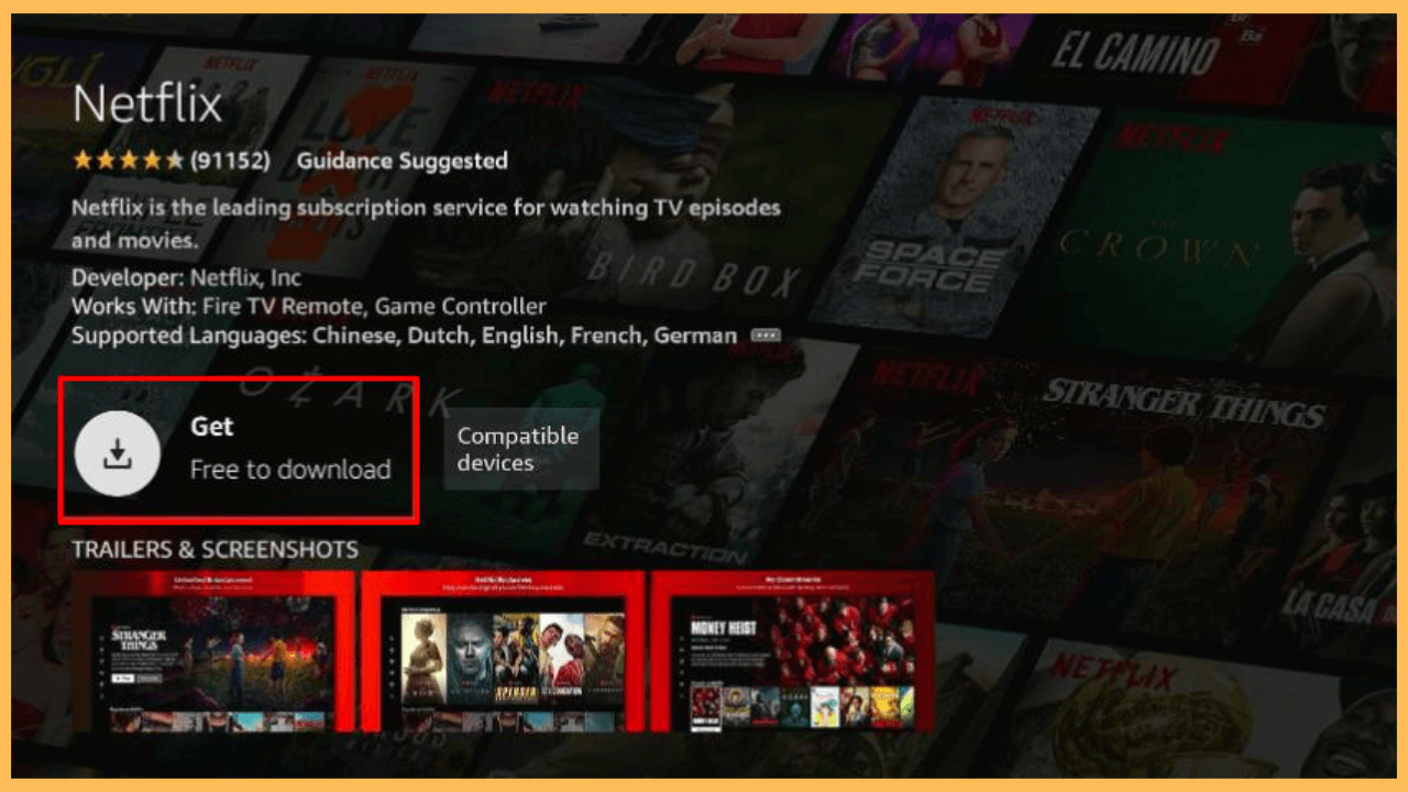 Netflix on Firestick - Select Get