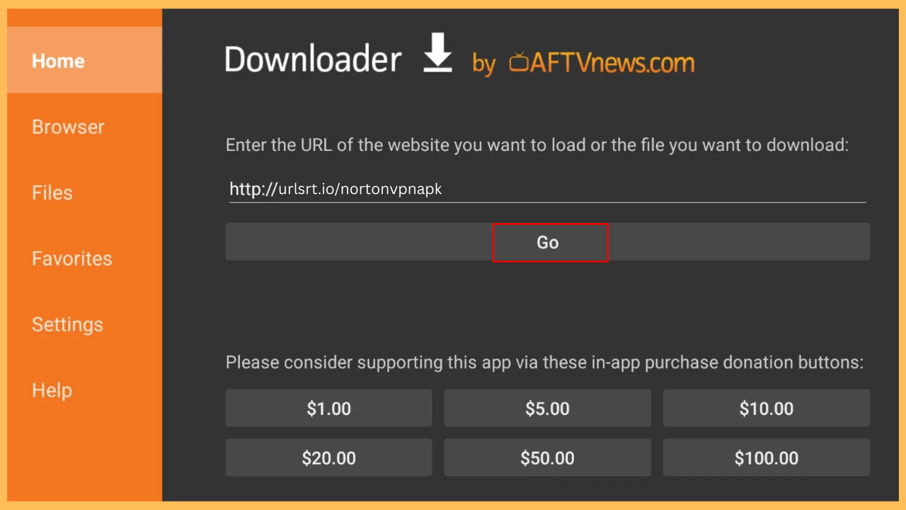 Norton VPN on Firestick - Select Go