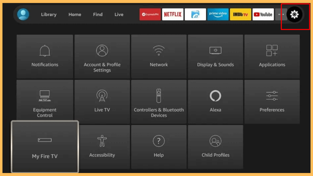 Norton VPN on Firestick - Select Settings icon