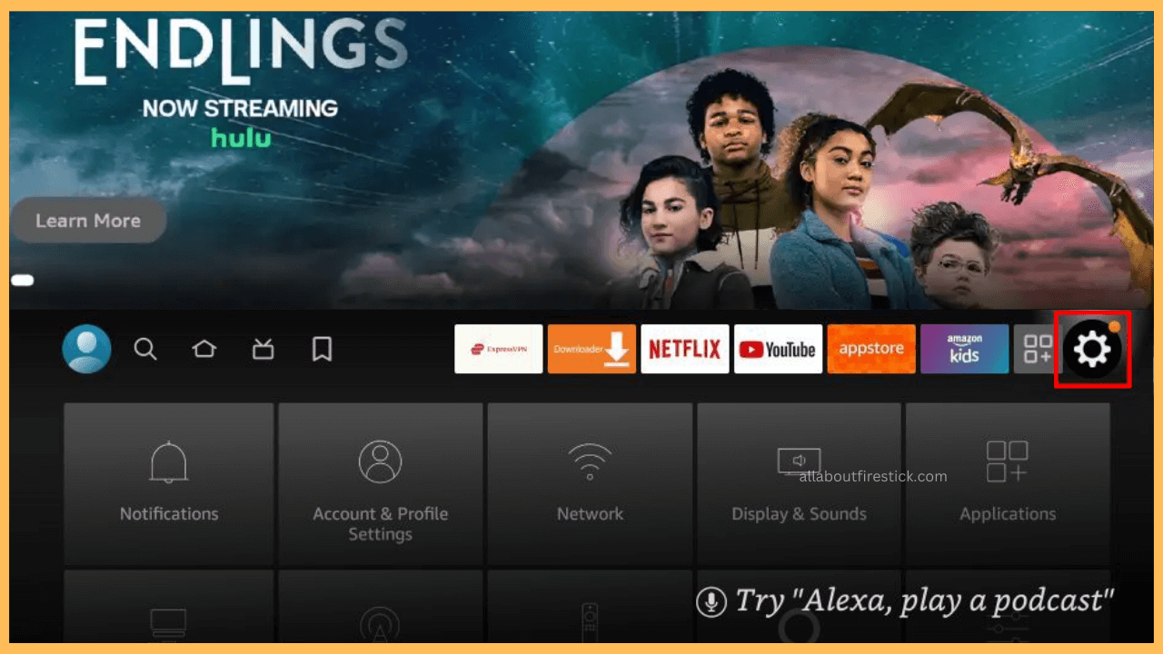 Nova TV on Firestick - Select Settings icon