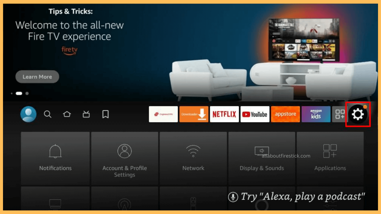 Popcorn Time on Firestick - Select Settings icon