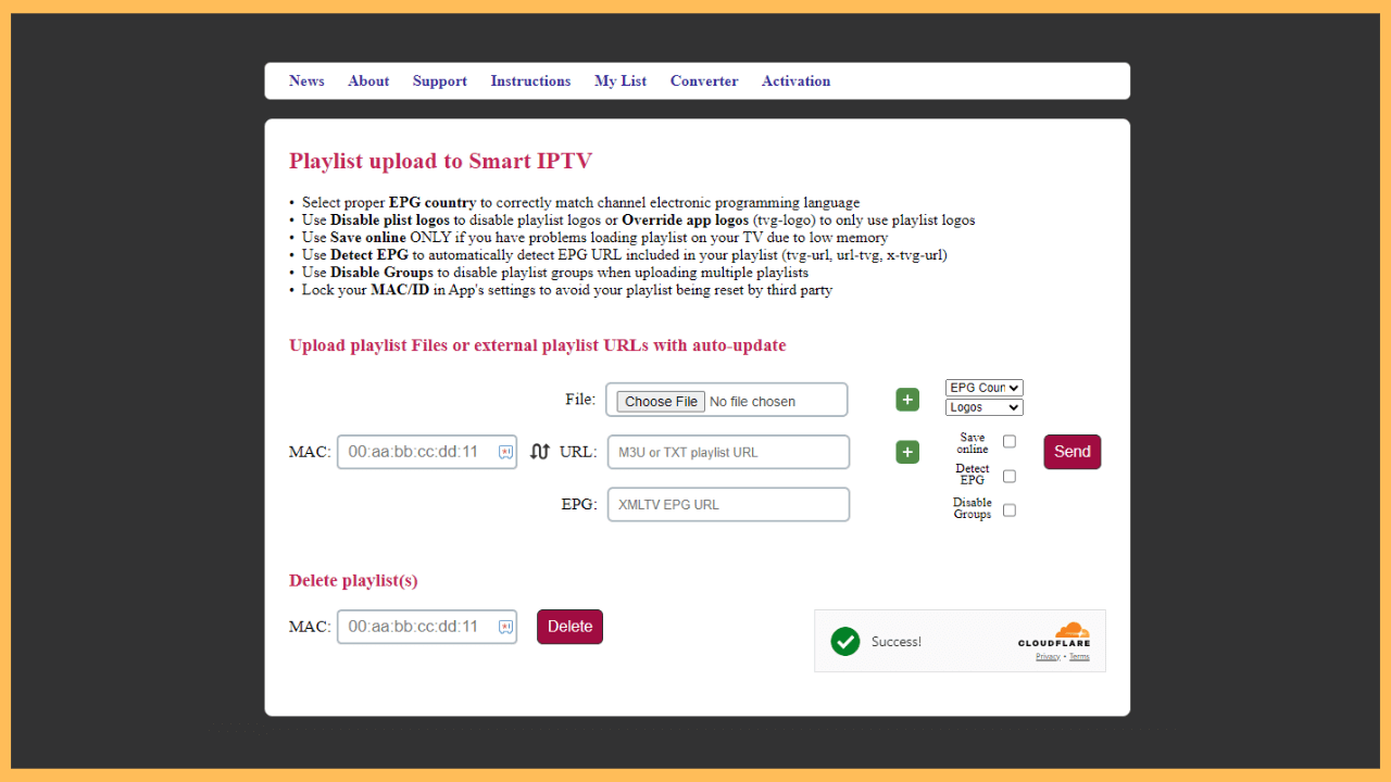 Smart IPTV on Firestick - Upload page