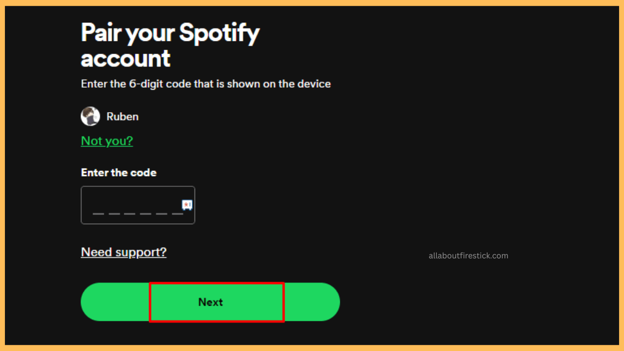 Enter the code and select Next