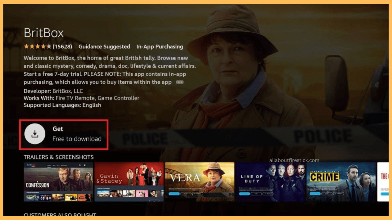 Click Get to download BritBox on Firestick