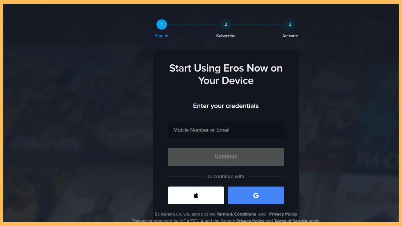 Activation Website of Eros Now