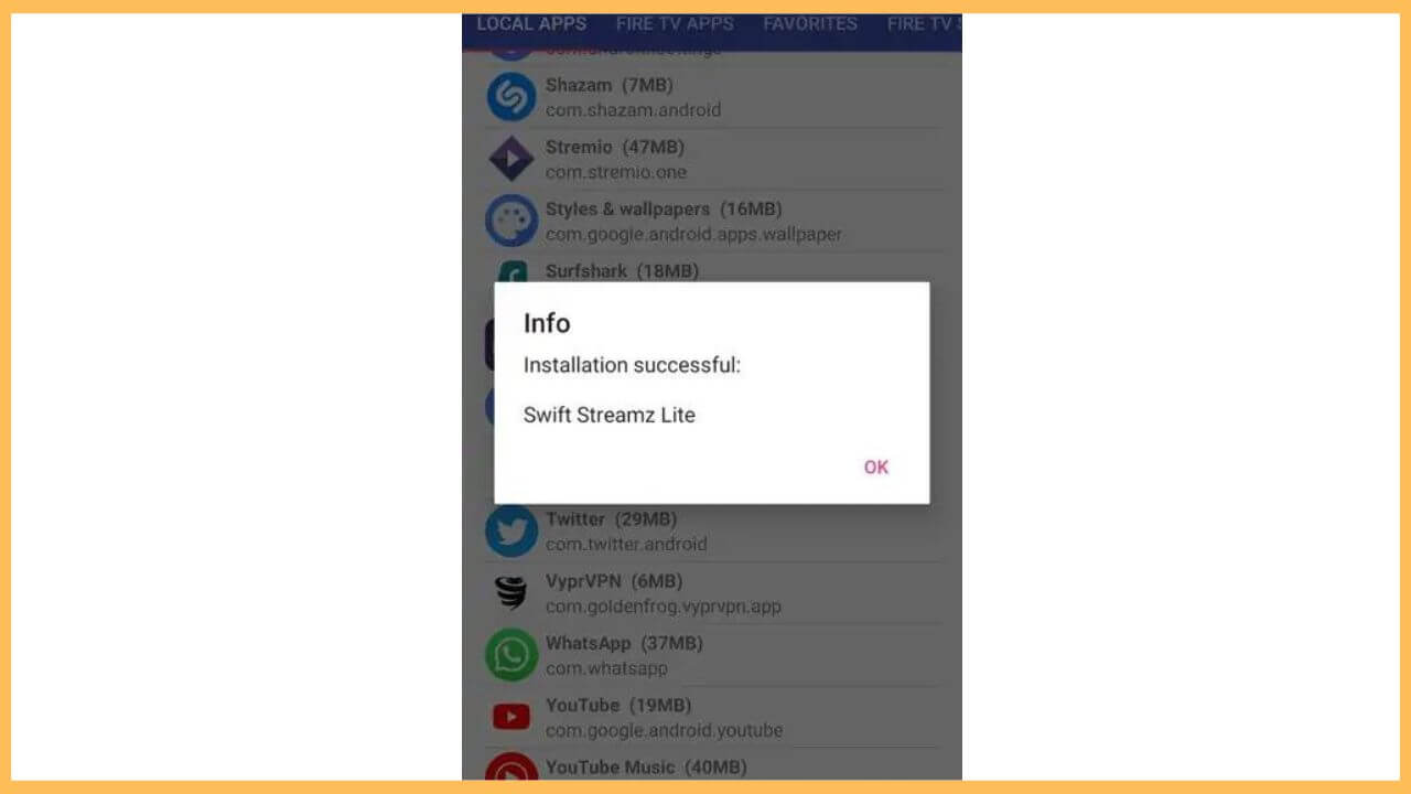 Press OK on Apps2Fire TV