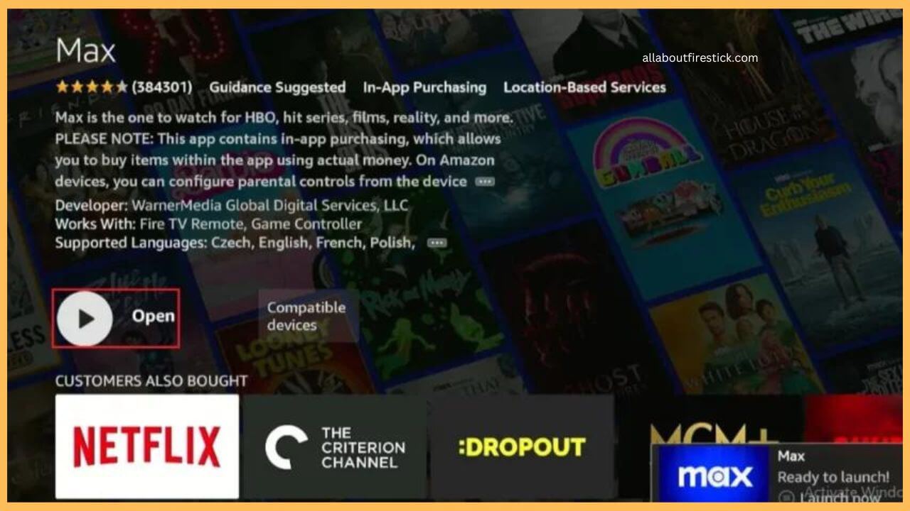 Select Open to Launch Max (1)