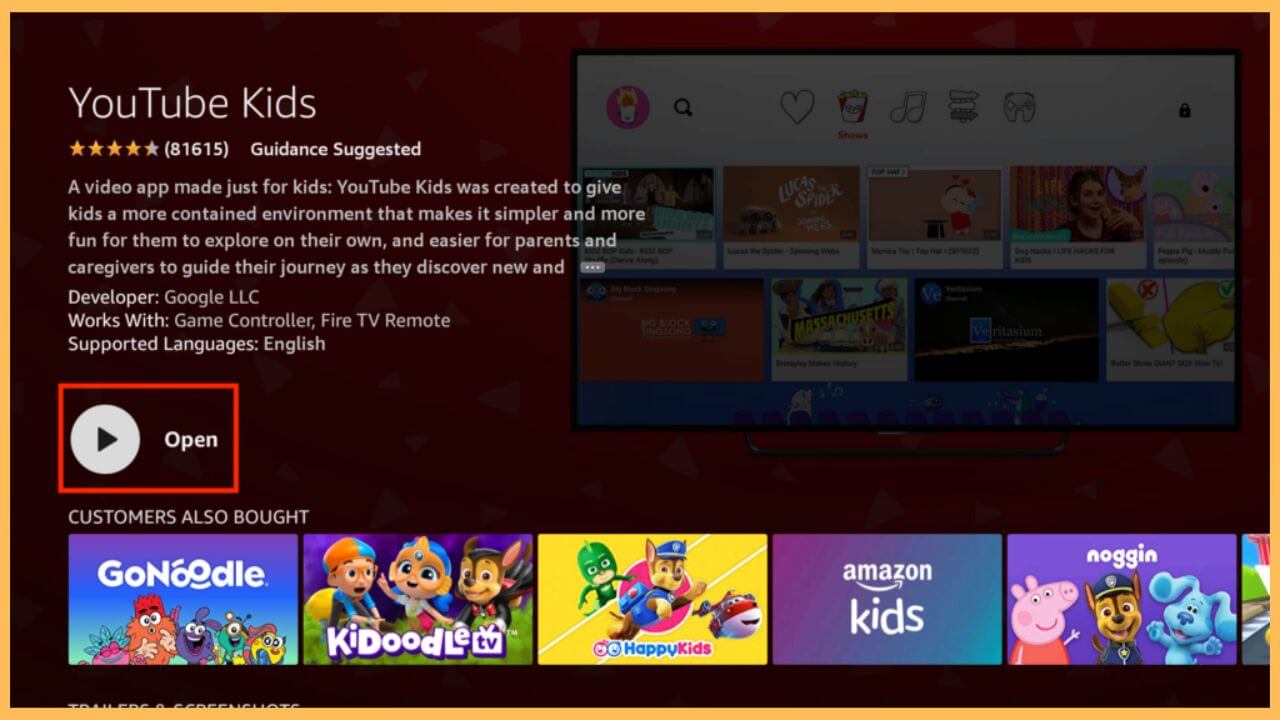 Tap Open to Launch YouTube Kids