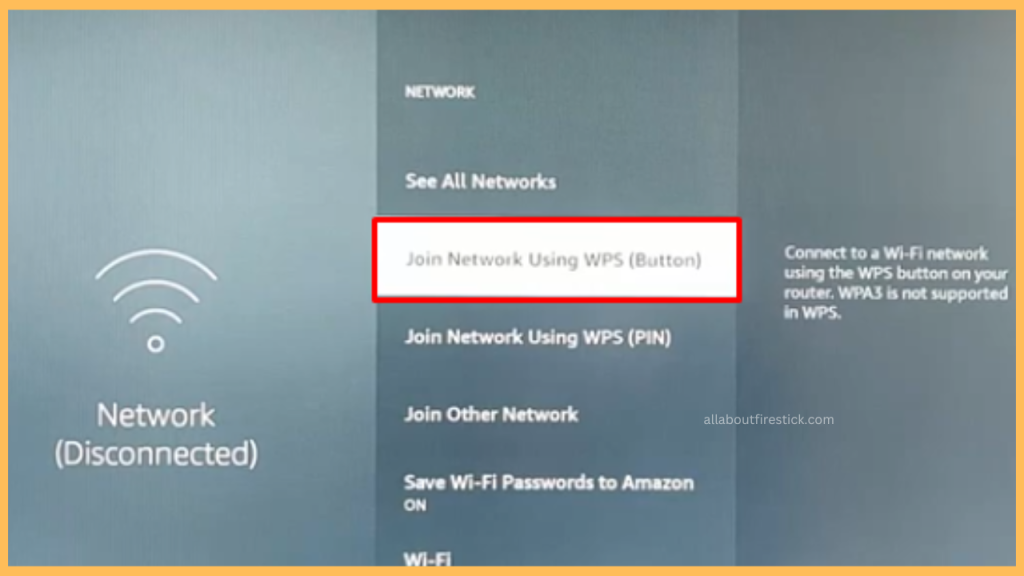 Click on the Join Network  using WPS (Button) option