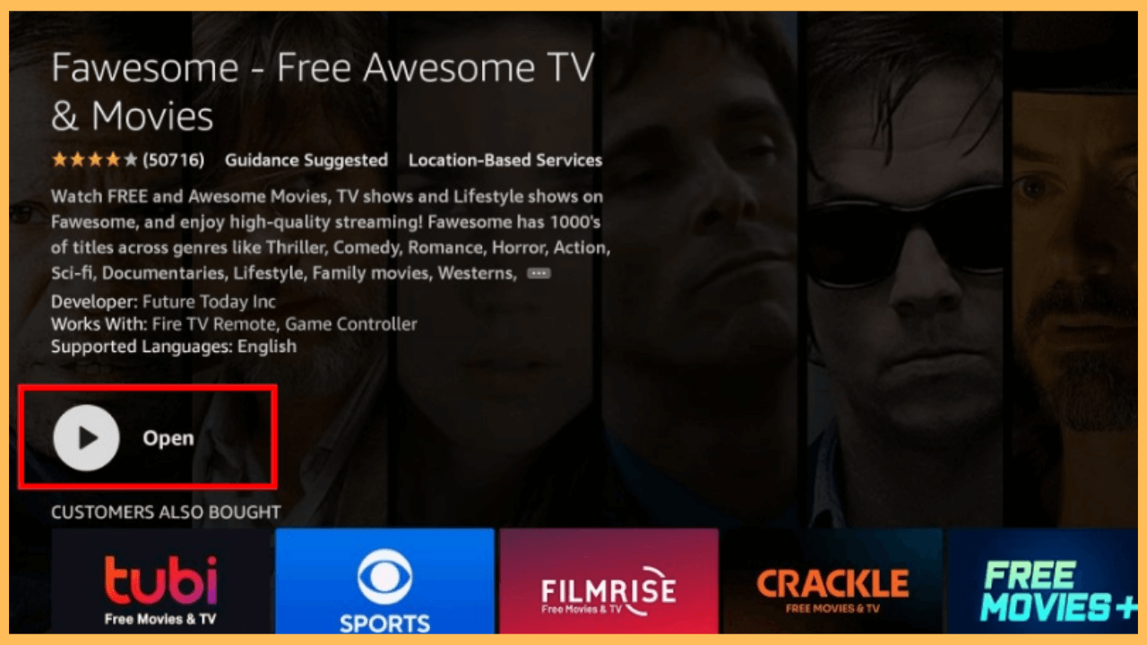 Fawesome TV on Firestick - Select Open