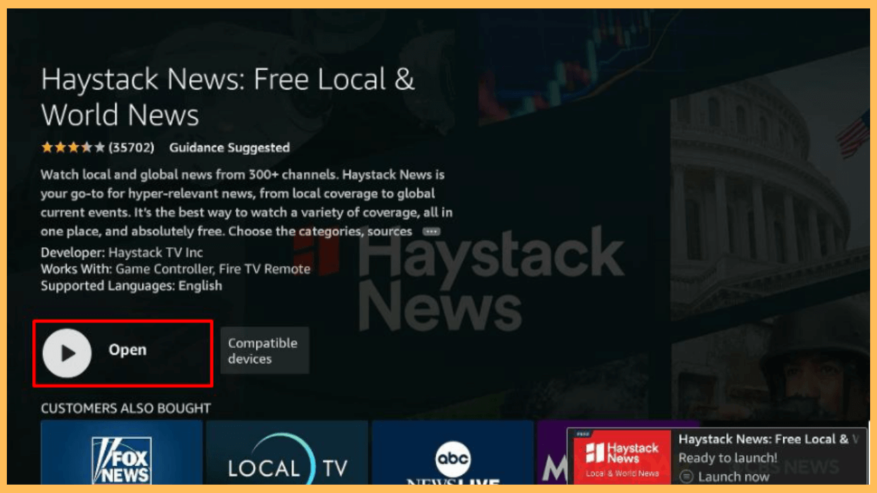 Haystack TV on Firestick - Select Open