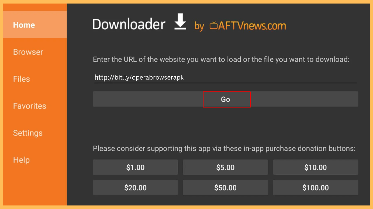 Opera VPN on Firestick -Select Go