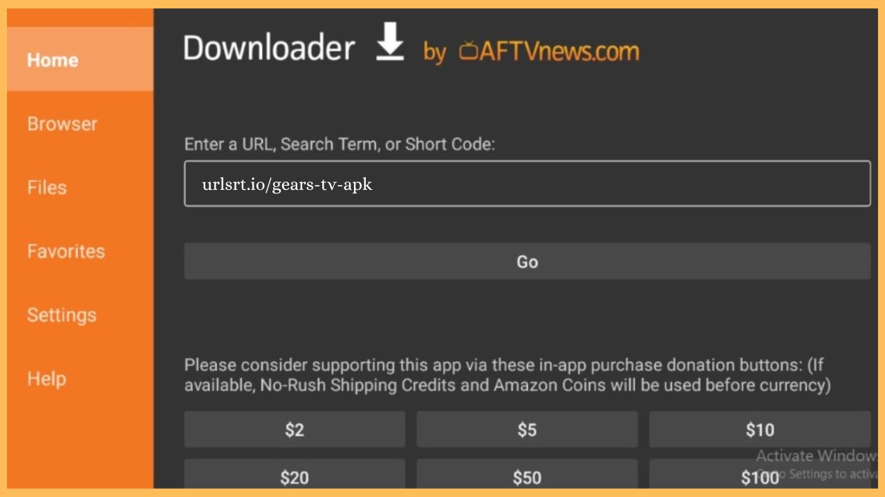 Paste the Gears TV APK URL