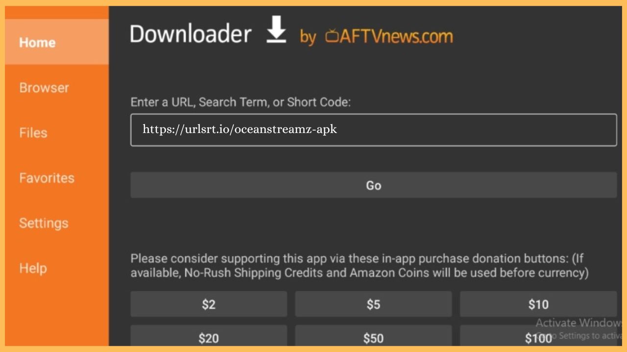 Paste the Ocean Streamz APK URL